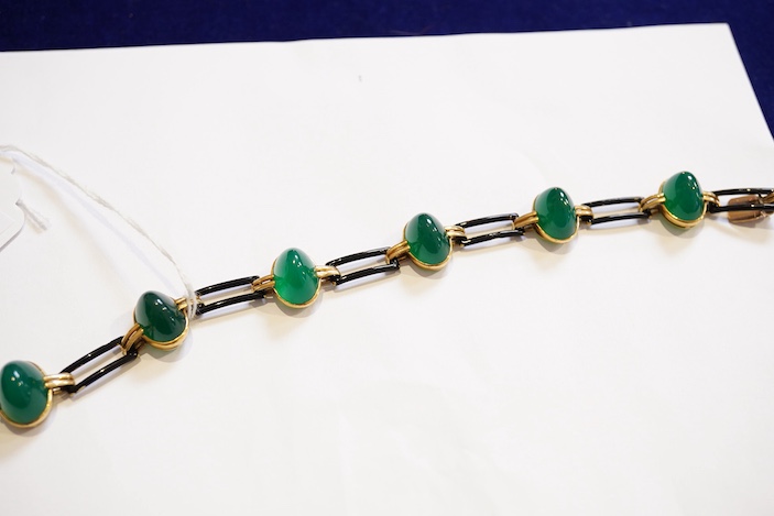Georges Lenfant, a chalcedony and lacquer bracelet, mid 20th century